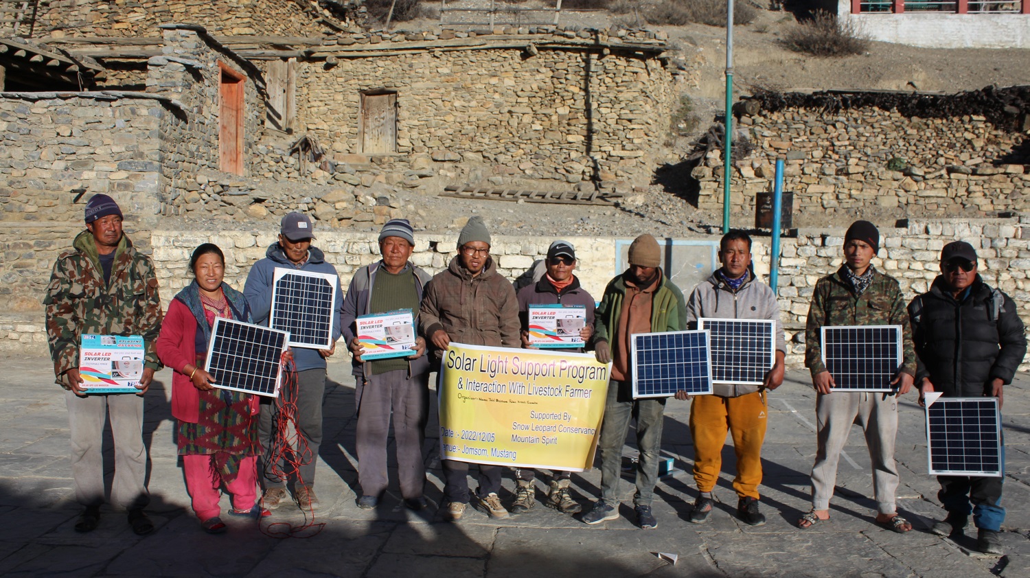 Community members with Foxlights Nighttime Predator Deterrents in Mustang, Nepal