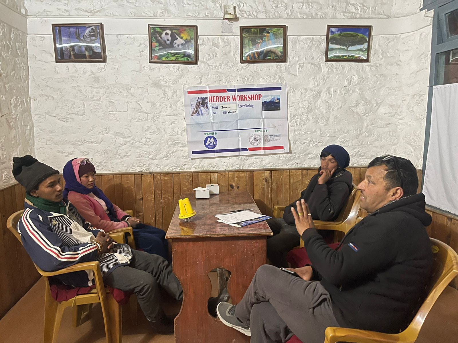 Photo of a herder workshop aimed at reducing human-wildlife conflict with snow leopards in the Lower Mustang region of Nepal.