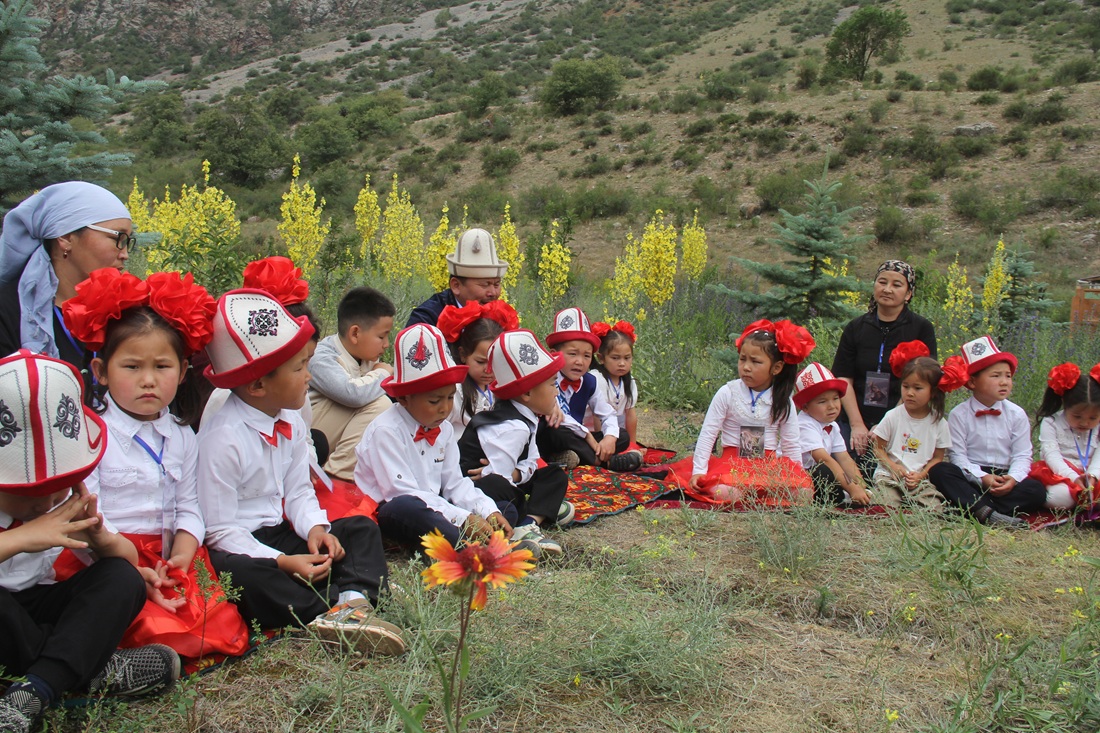 Kyrgyz kindergarten-age children, future stewards of the landscape, take part in an environmental education program at the Besh-Tash Nature Park.