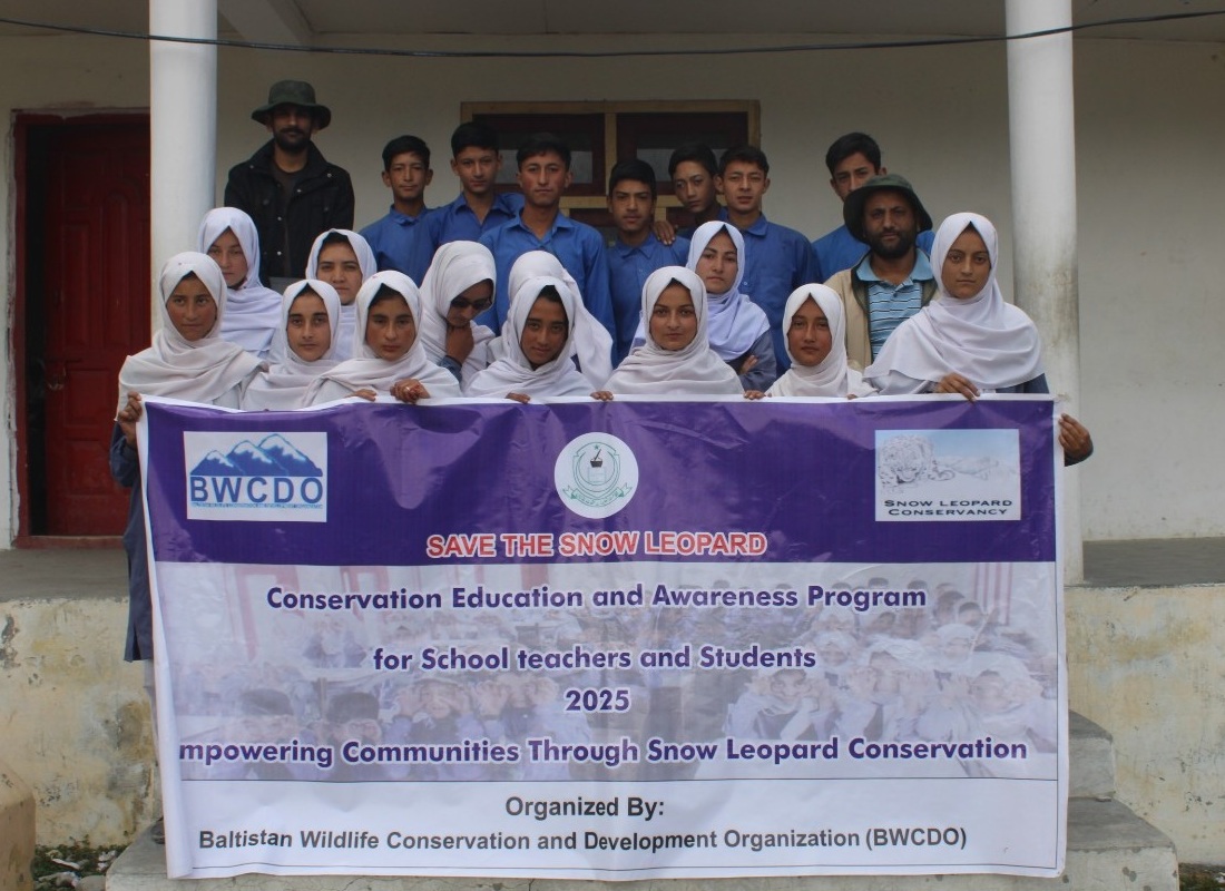 Schoolchildren in Baltistan Pakistan receive wildlife conservation education from the BWCDO team.